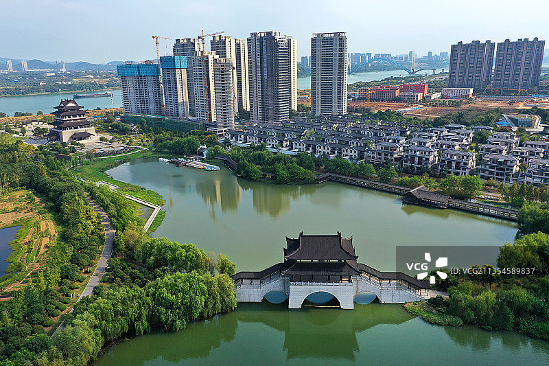湖南省湘潭市雨湖区九华湖中华德文化公园航拍图片素材