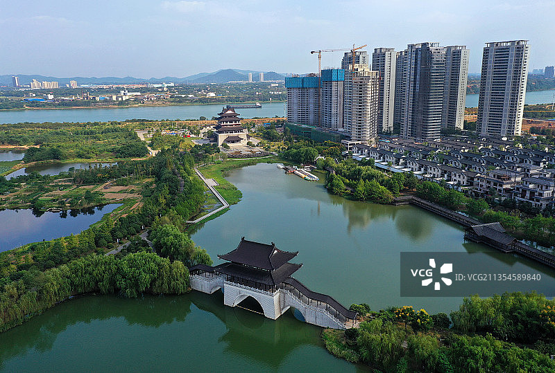 湖南省湘潭市雨湖区九华湖中华德文化公园航拍图片素材