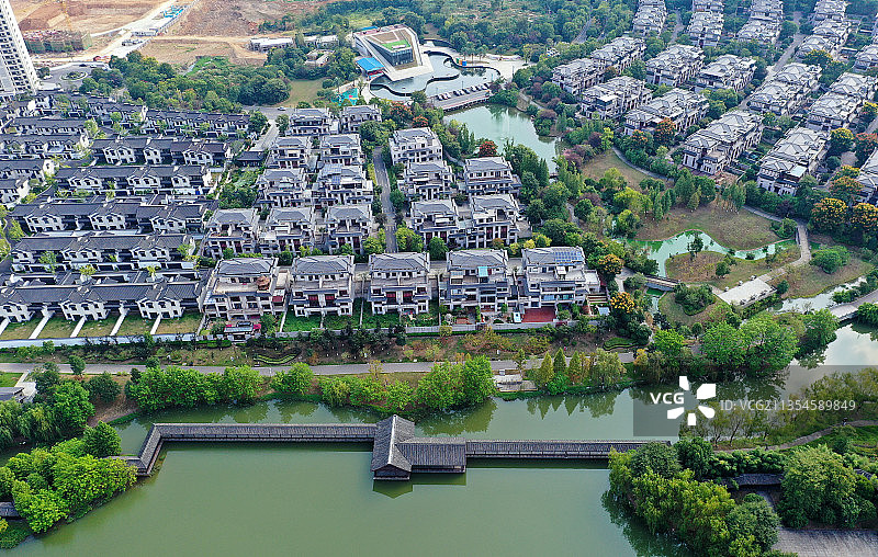 湖南省湘潭市雨湖区九华湖中华德文化公园航拍图片素材