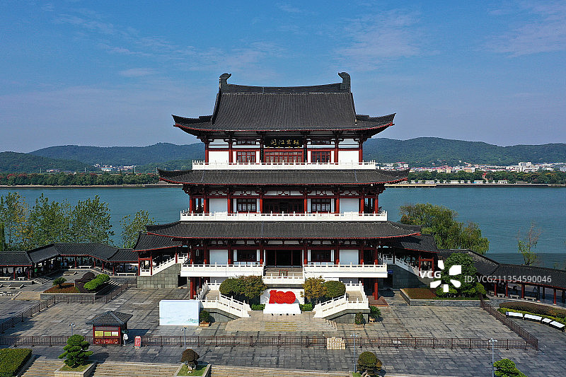 湖南省长沙市湘江沿江风光带杜甫江阁橘子洲航拍图片素材