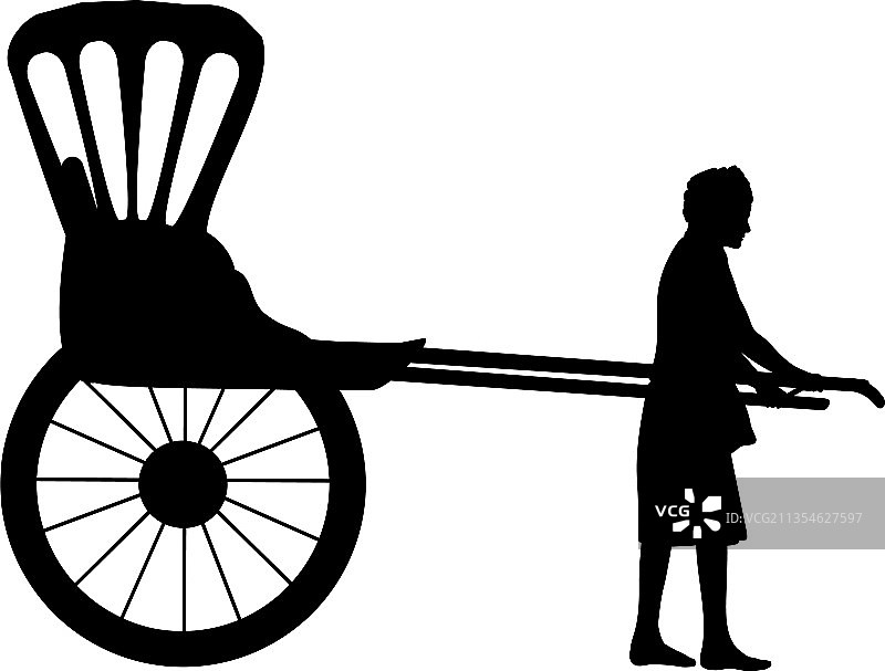 人力车与乘客车厢剪影图片素材