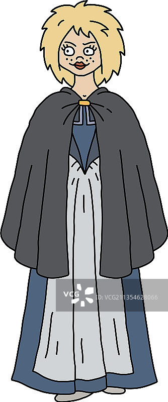 穿着黑色斗篷的有趣巴洛克风格金发女人图片素材