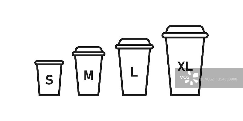 咖啡杯尺寸图标集纸质咖啡馆设计标志图片素材
