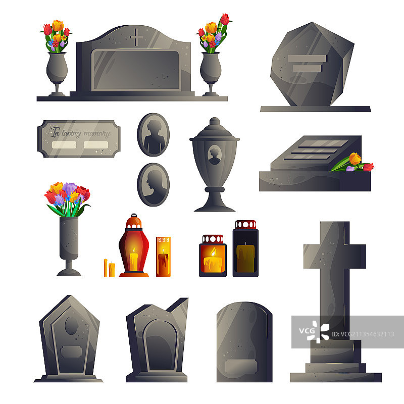 墓地墓碑现代图标集图片素材