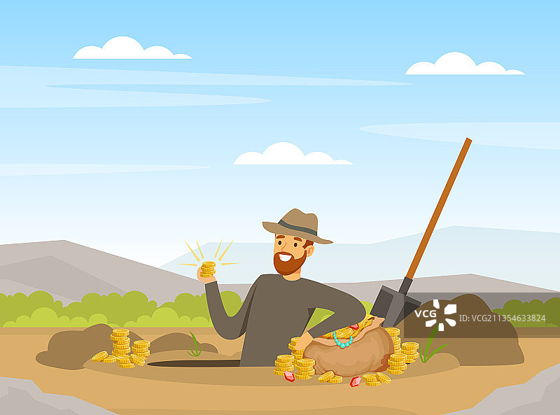 留着胡子的男人寻宝，发现麻袋图片素材