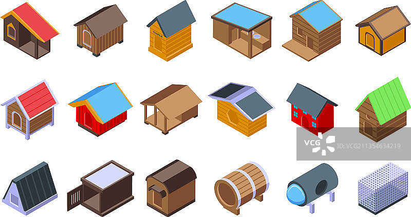 宠物食品狗窝图标等距集合图片素材