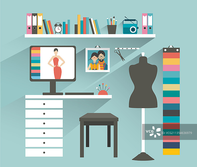 办公室工作场所时装设计师办公室扁平风格图片素材