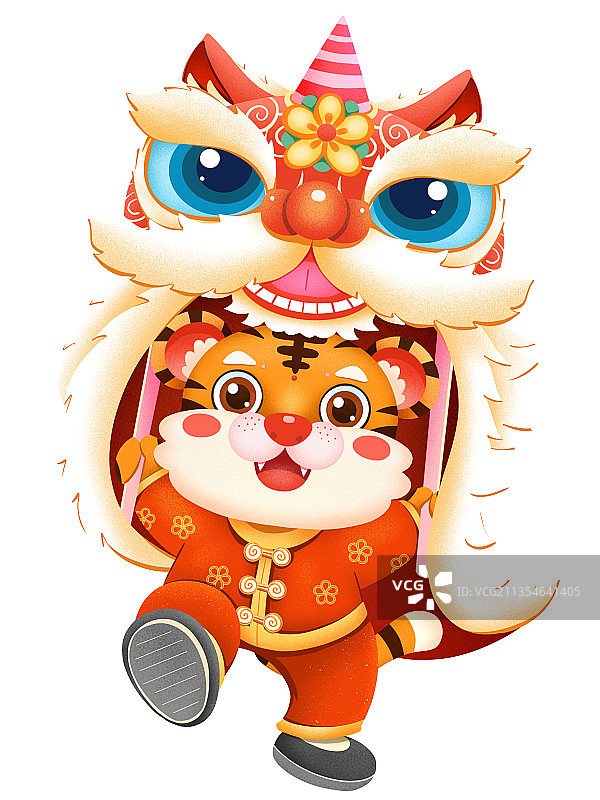 喜庆新年舞狮的老虎元素图片素材