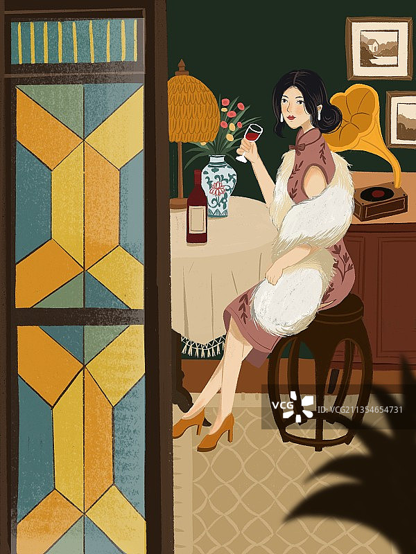 旗袍插画图片素材