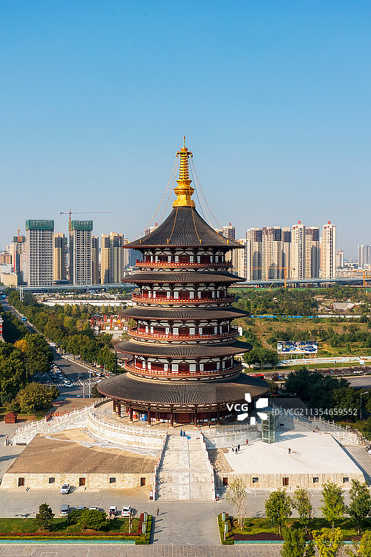 河南洛阳隋唐洛阳城国家遗址公园明堂天堂景区武则天通天塔航拍图片素材