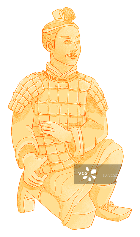 中国兵马俑跪射俑国朝插画图片素材