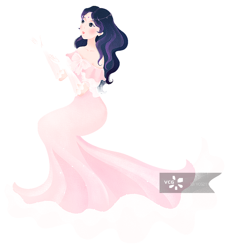 女生节穿纱裙的长发美丽女子插画图片素材