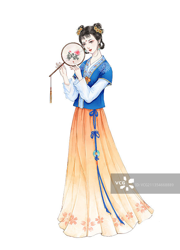 菊花与汉服少女图片素材