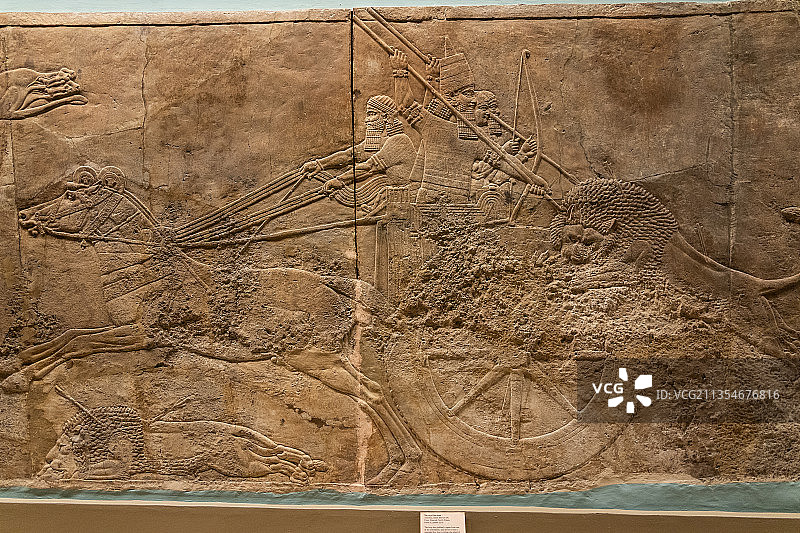 大英博物馆亚述巴尼拔猎狮浮雕图片素材