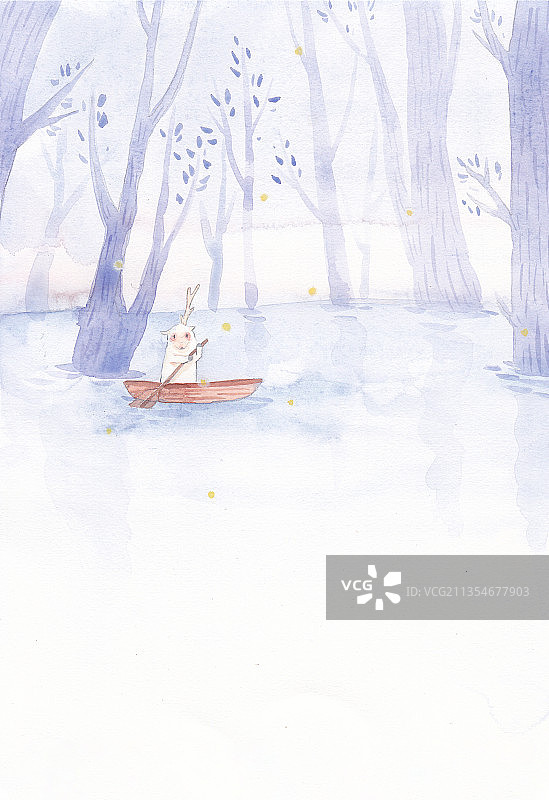 水彩插画森林与小鹿风景绘本卡通手绘图片素材