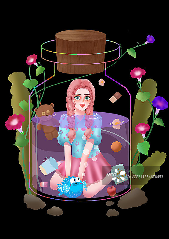 唯美少女风插画图片素材