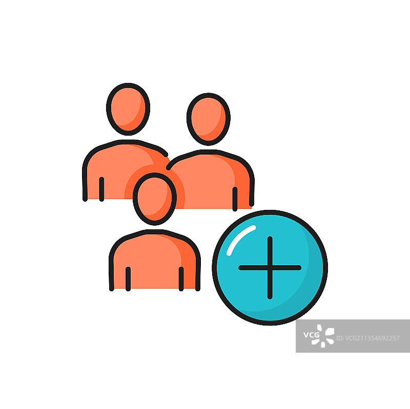 带有加号的独立线条图标的群体图片素材