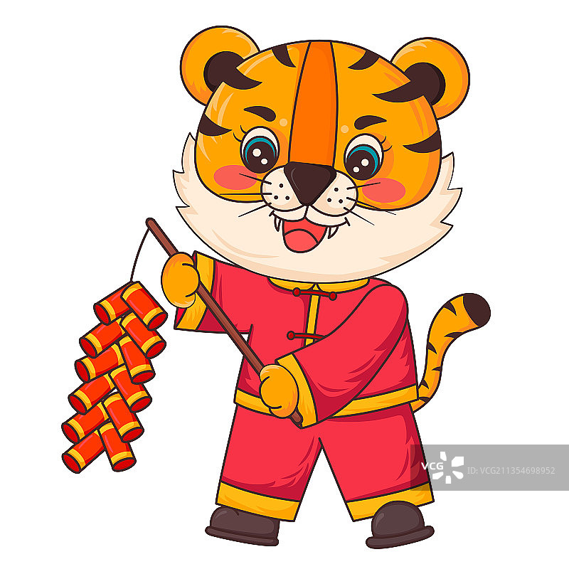 放鞭炮的老虎矢量插画图片素材