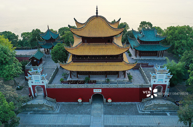 湖南省岳阳市国家重点风景名胜岳阳楼景区航拍图片素材