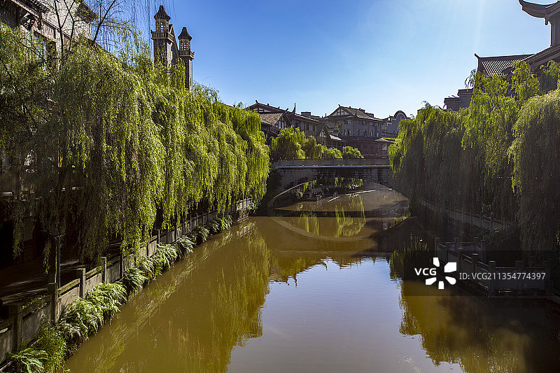 杨柳依依的南溪古街图片素材