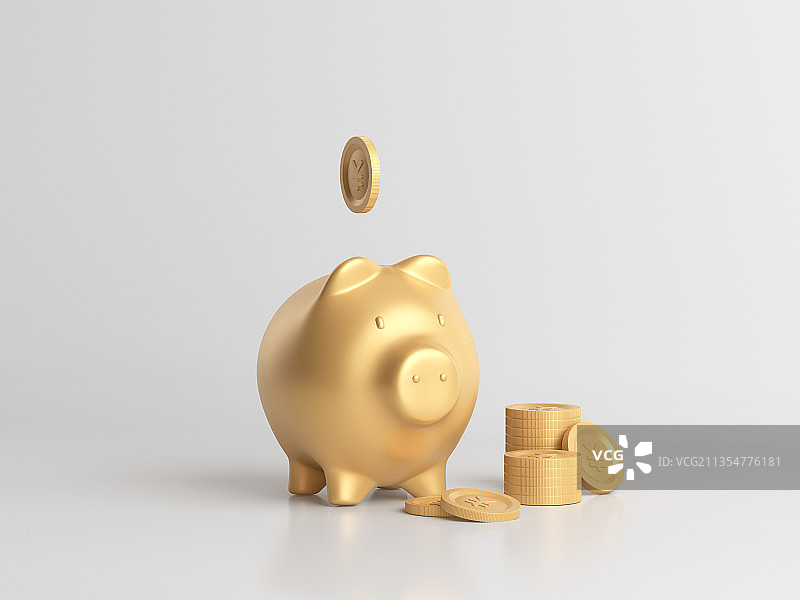 3D渲染金色的小猪储蓄罐图片素材
