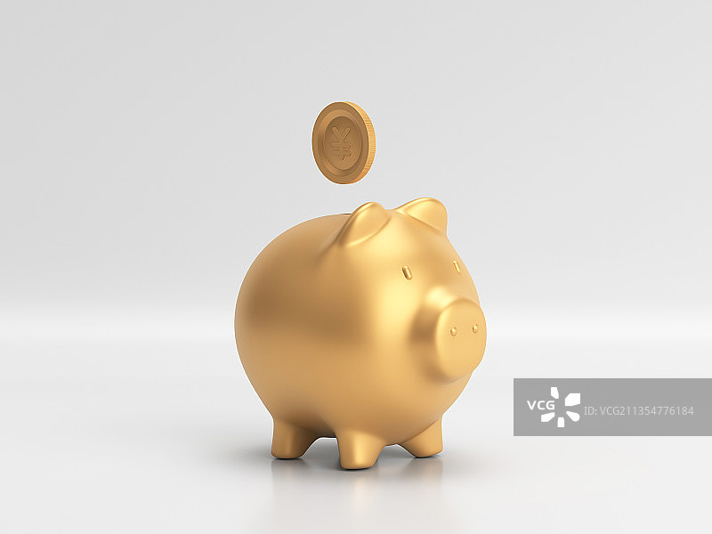 3D渲染金色的小猪储蓄罐图片素材