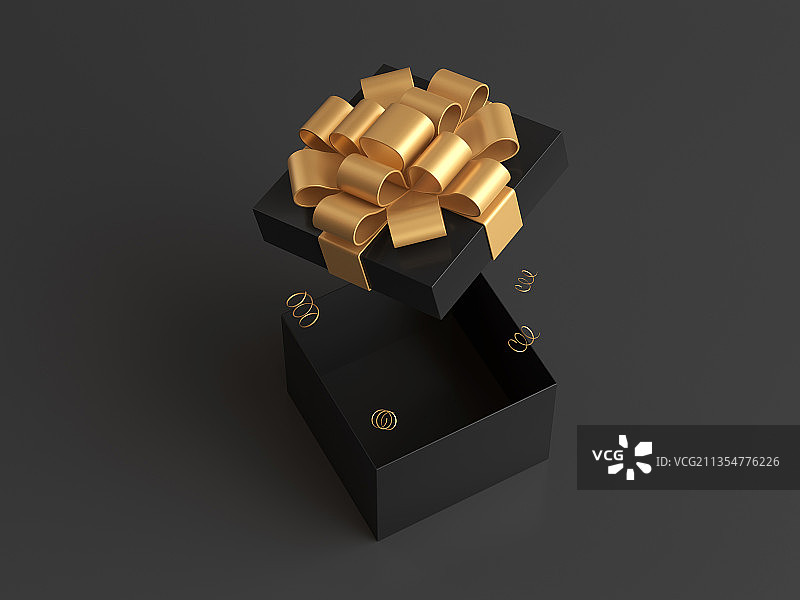 3d渲染一个打开的黑金礼盒图片素材
