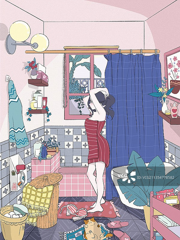 少女的浴室图片素材