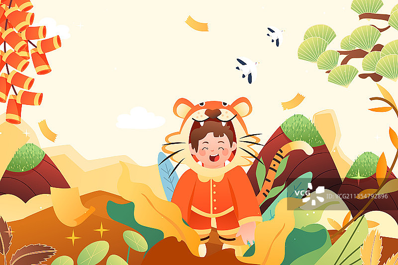 卡通虎年春节新年红包家人家庭亲子年货节送礼中国风国潮矢量插画图片素材