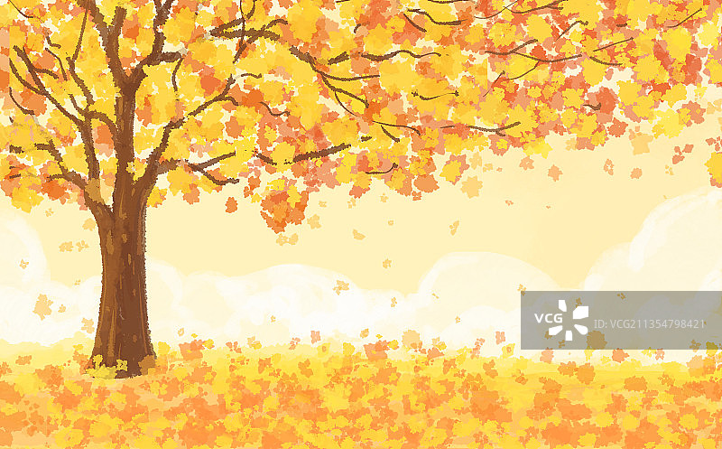 秋天的大树背景插画图片素材