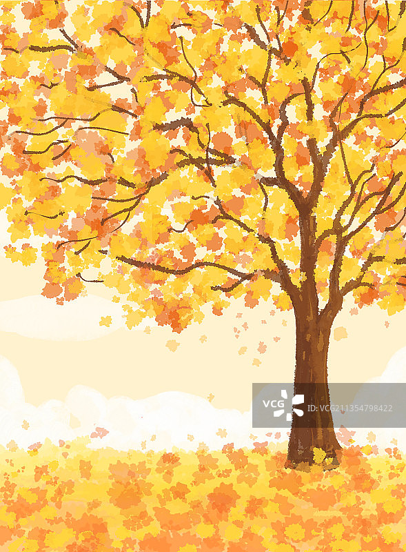 秋天的大树背景插画竖版图片素材