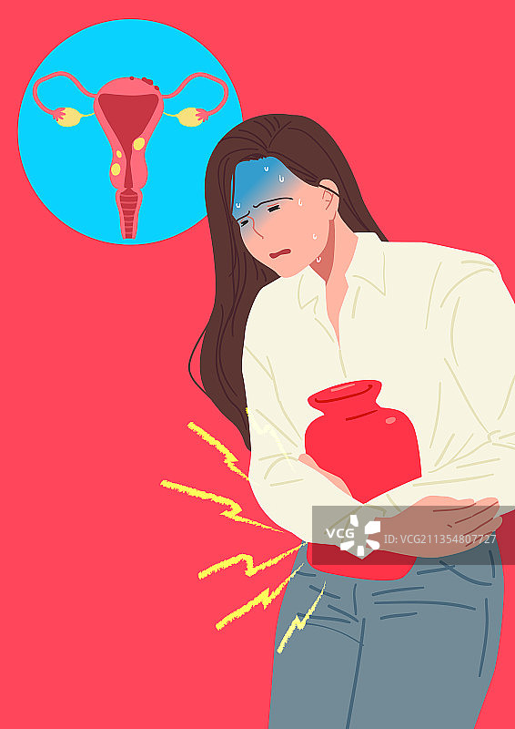 疼痛、疾病、女性、经前综合征、热敷、子宫图片素材