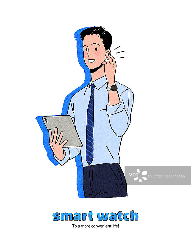 人物、智能手表、耳机、无线技术、生活方式、白领、商务图片素材