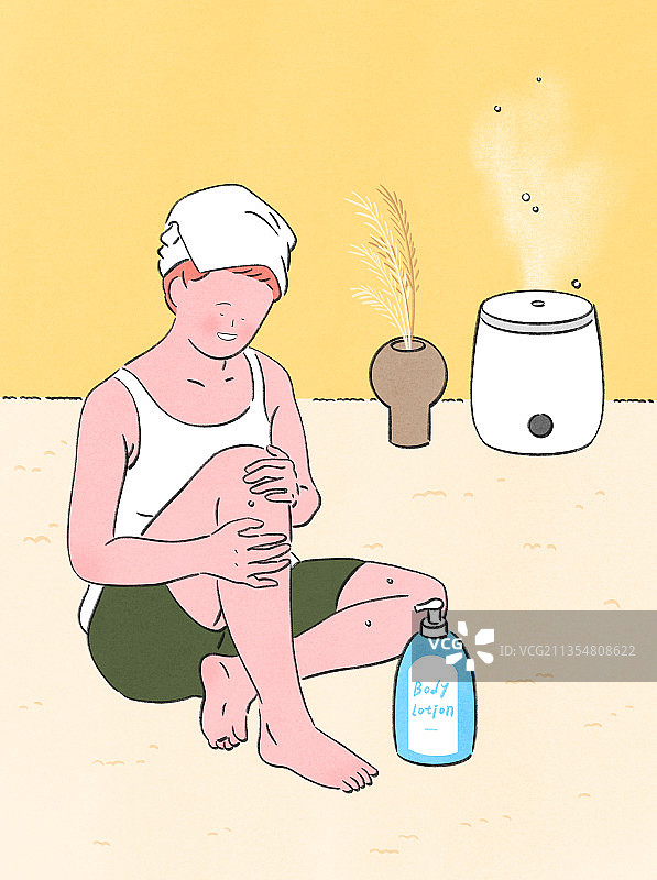 人物、生活方式、季节、冬季、润肤露、加湿器、美容、护肤图片素材