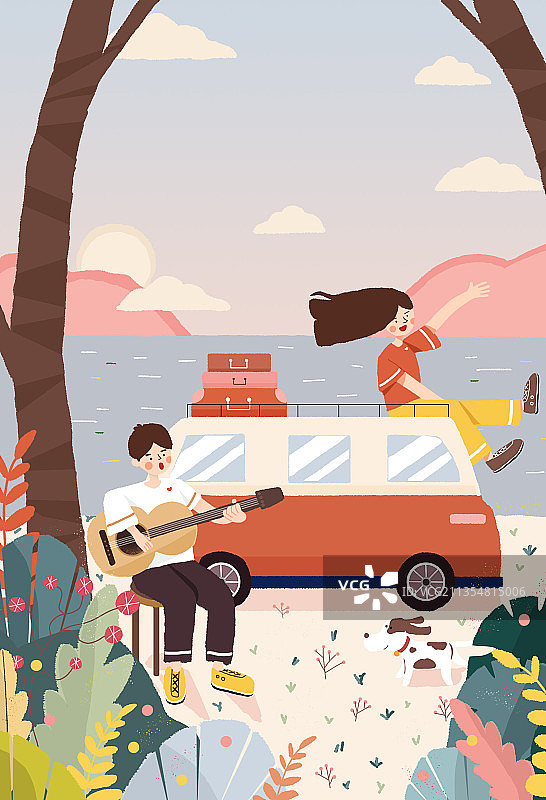 扁平风格插画 一起去旅行图片素材