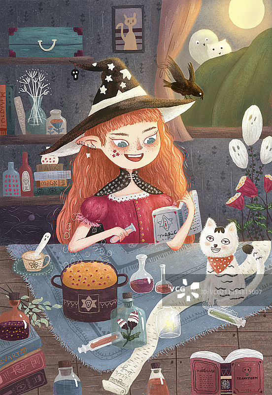 儿童插画场景 小魔女 原创图片素材