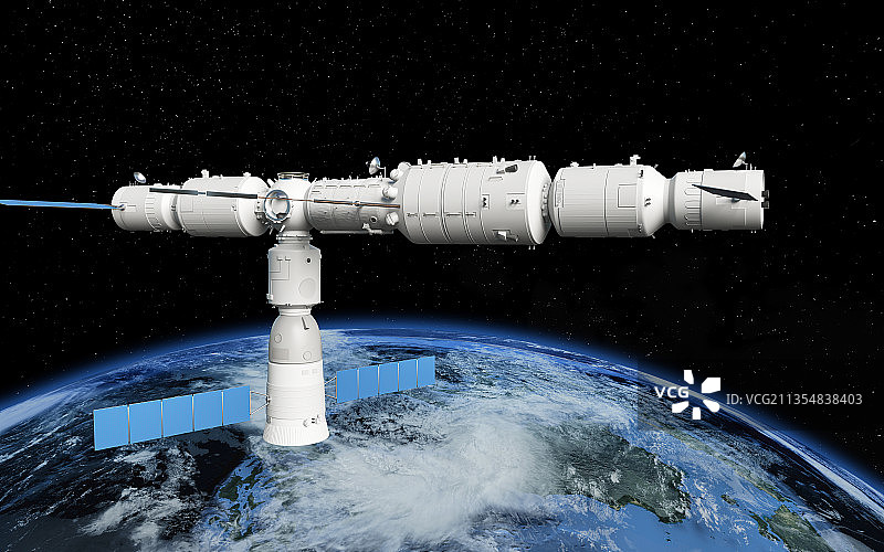 神舟十三号与天和核心舱对接，C4D软件制作图片素材