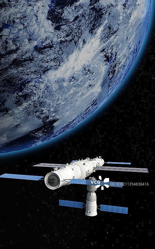神舟十三号与天和核心舱对接，C4D软件制作图片素材