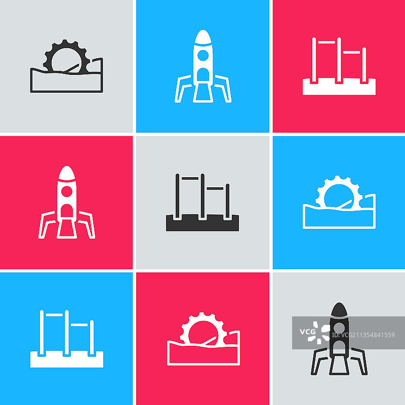 摩天轮、火箭和单杠组合图片素材