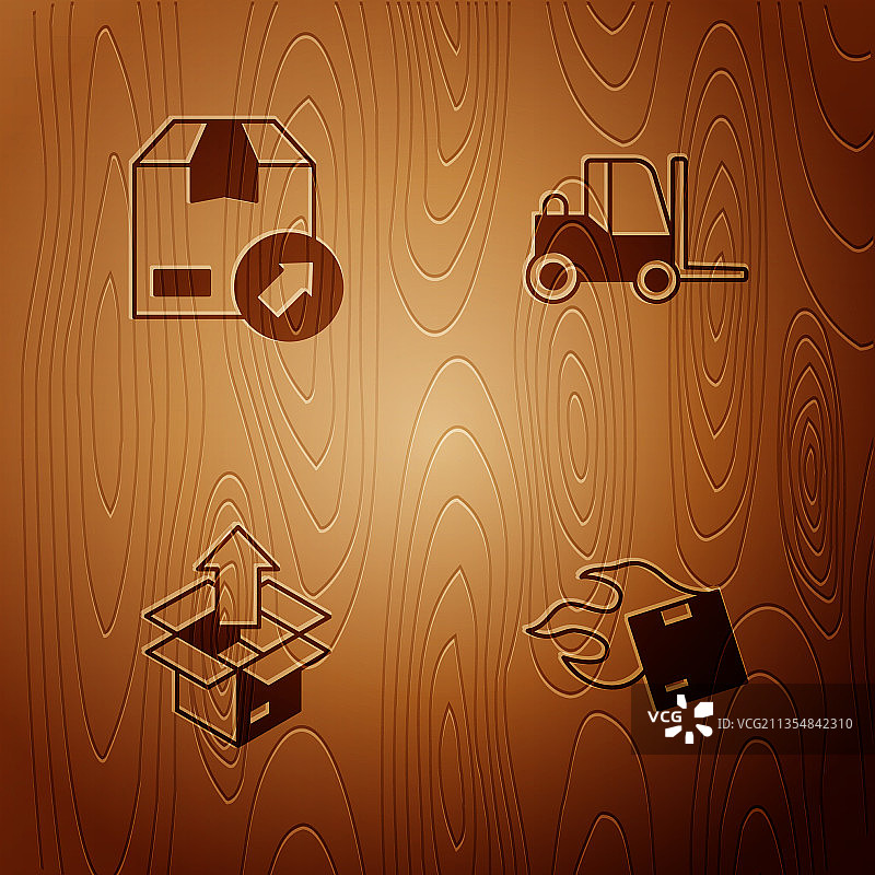 纸箱、拆箱、叉车组合图片素材