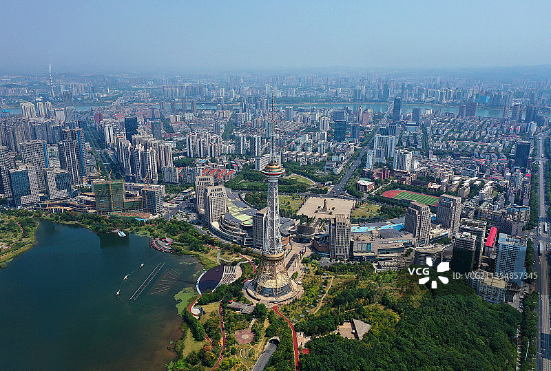 湖南省株洲市天元区地标建筑神农广场神农塔航拍图片素材