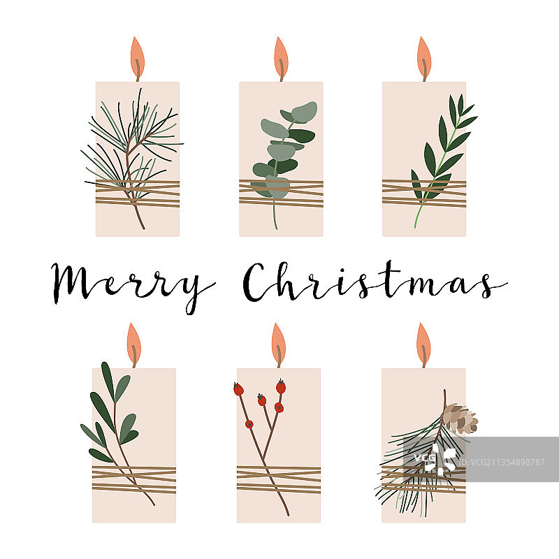 带自然元素云杉的蜡烛合集图片素材