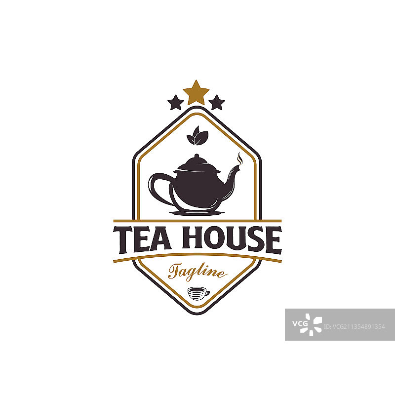 带有茶叶的复古茶壶乌龙茶草本标志图片素材