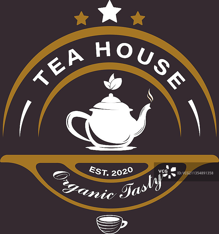 带有茶叶的复古茶壶乌龙茶草本标志图片素材
