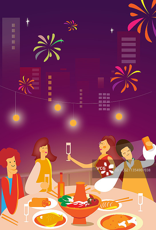 四人好友过年小聚图片素材