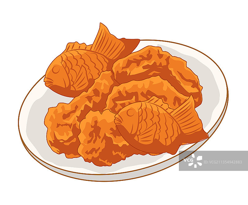 一盘炸鸡块插画图片素材