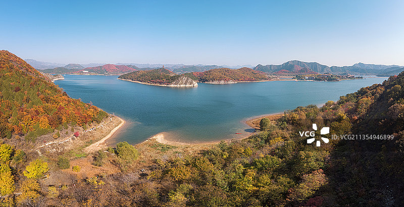 航拍北京平谷金海湖秋色图片素材