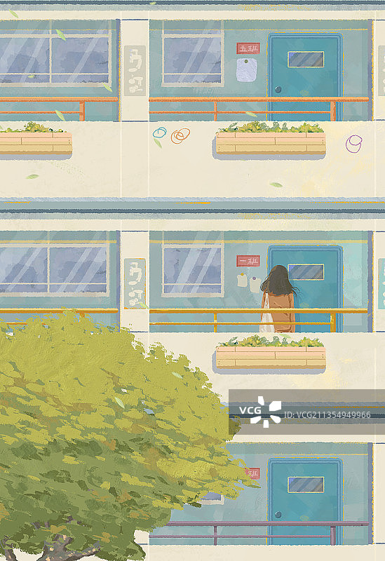 在教室门口徘徊的女孩图片素材