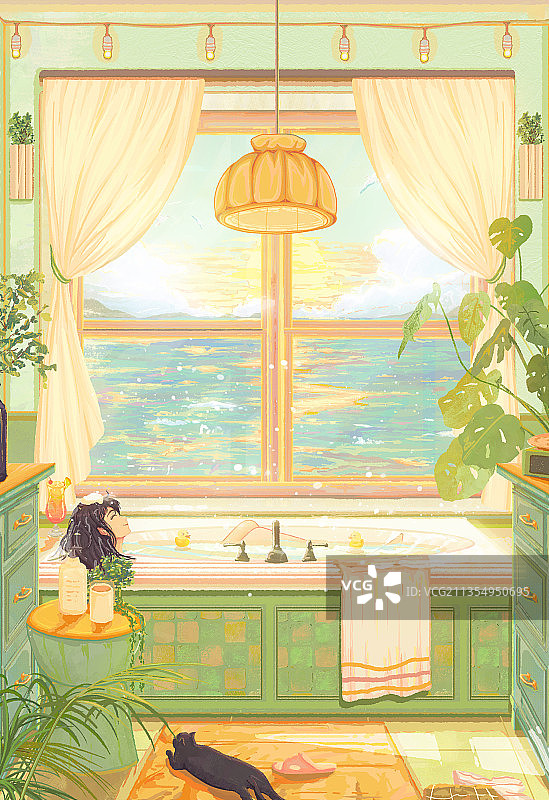 悠闲泡澡的女生图片素材