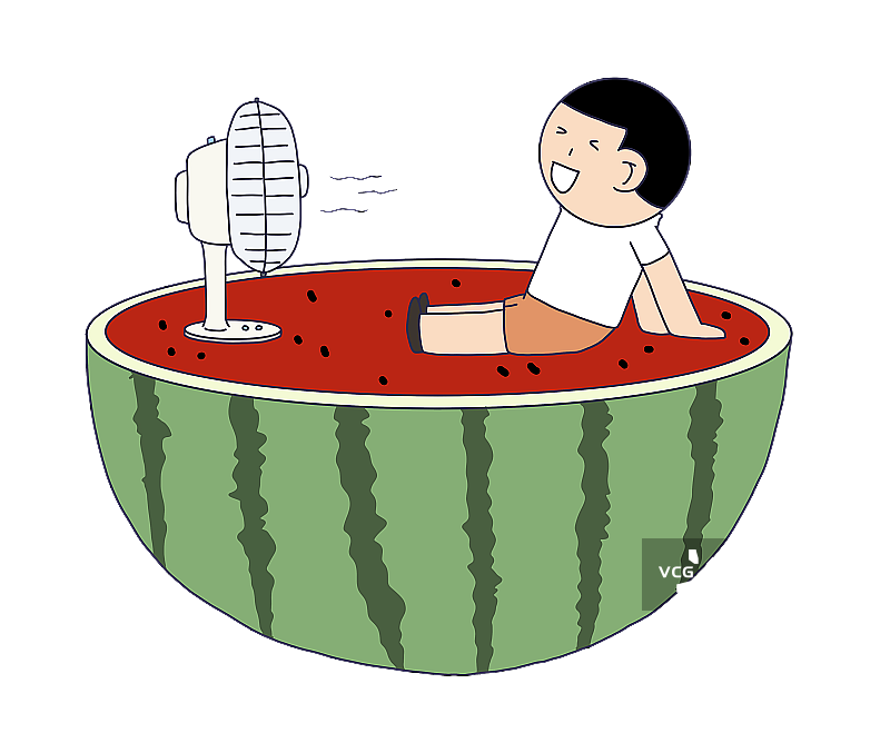 元素：夏天穿风扇吃西瓜图片素材